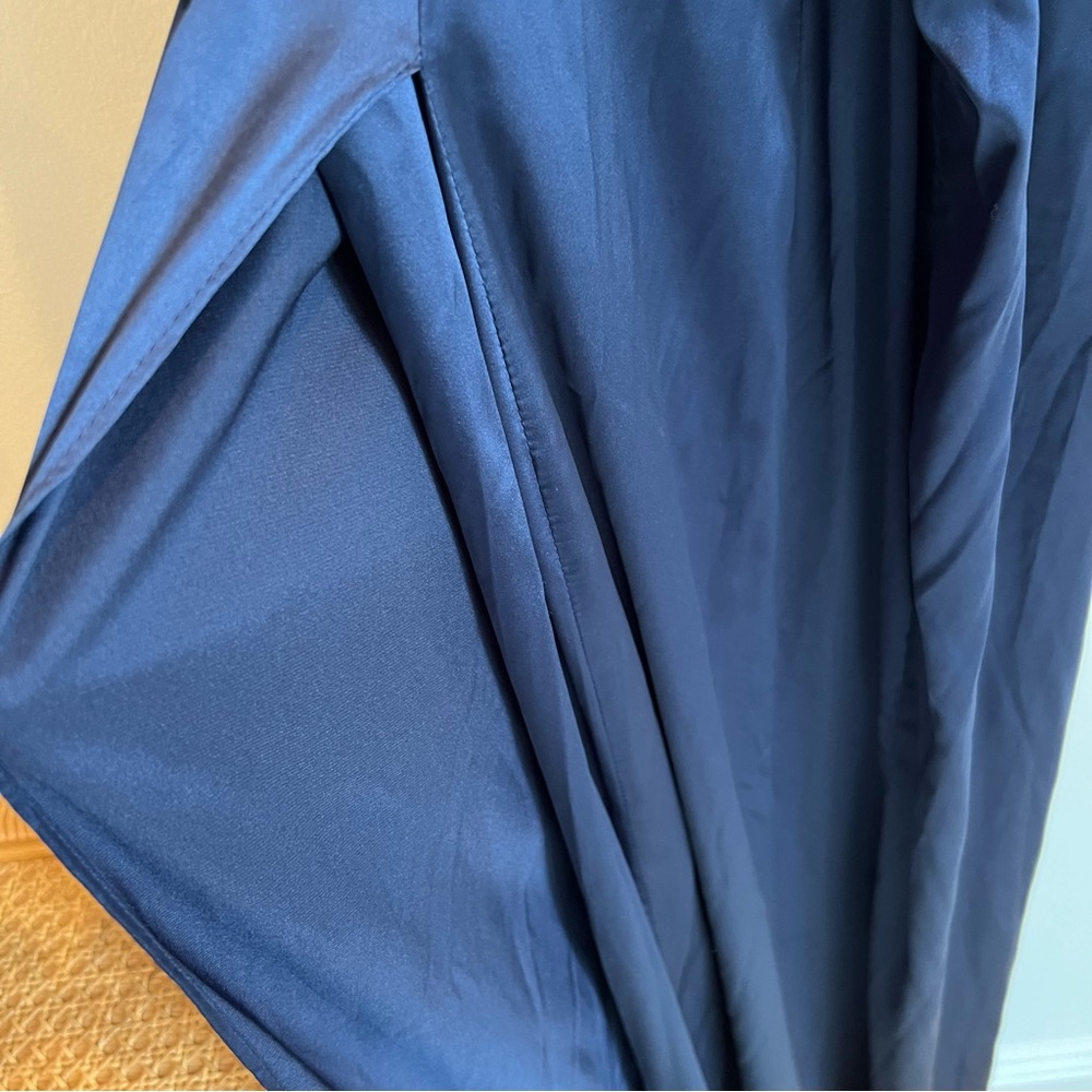 NWT DB Studio Navy Blue cowl neck silky chiffon dress with slit | Size 10 - Picture 9 of 10